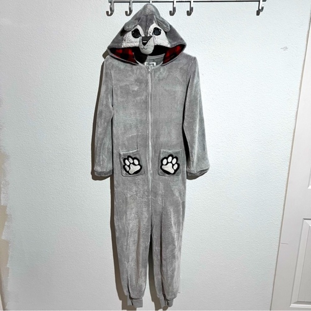 Funzietime Gray Ultra Plush Fleece Hooded Animal Onesie Medium